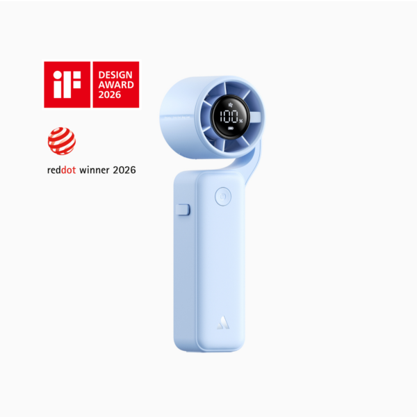 Aecooly AirGimbal Portable Handheld Fan in Blue - iF Design Award 2026 & Red Dot Design Award 2026 Winner, foldable design